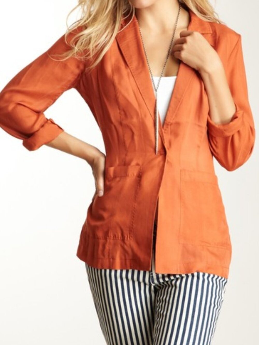 Go by GoSilk Sheer 100% Silk Blazer Jacket Mango Size S NWT Washable
